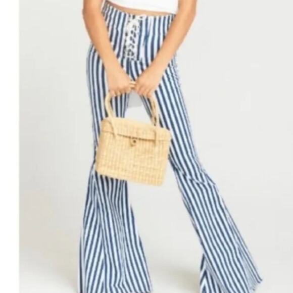 Show Me Your Mumu Mumu Blue Berkeley Tie Up Bells Nautical Stripe Jeans - Picture 5 of 15